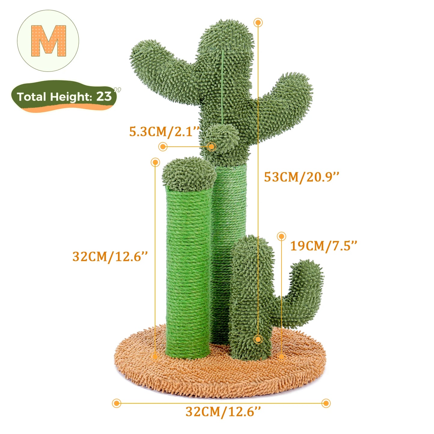 Cactus Cat Scratching Post with Natural Sisal Rope, Interactive Dangling Ball, Green Cat Scratcher for Indoor, Cat Toys