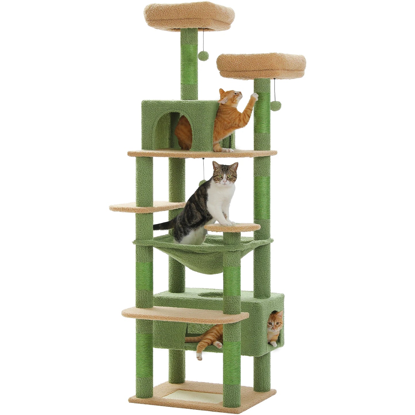 Multi-Level Cat Tree for Indoor Large Cats, Tall Cat Tower with Sisal Scratching Posts, Large Hammock, Cat Condo House, Cat Toys