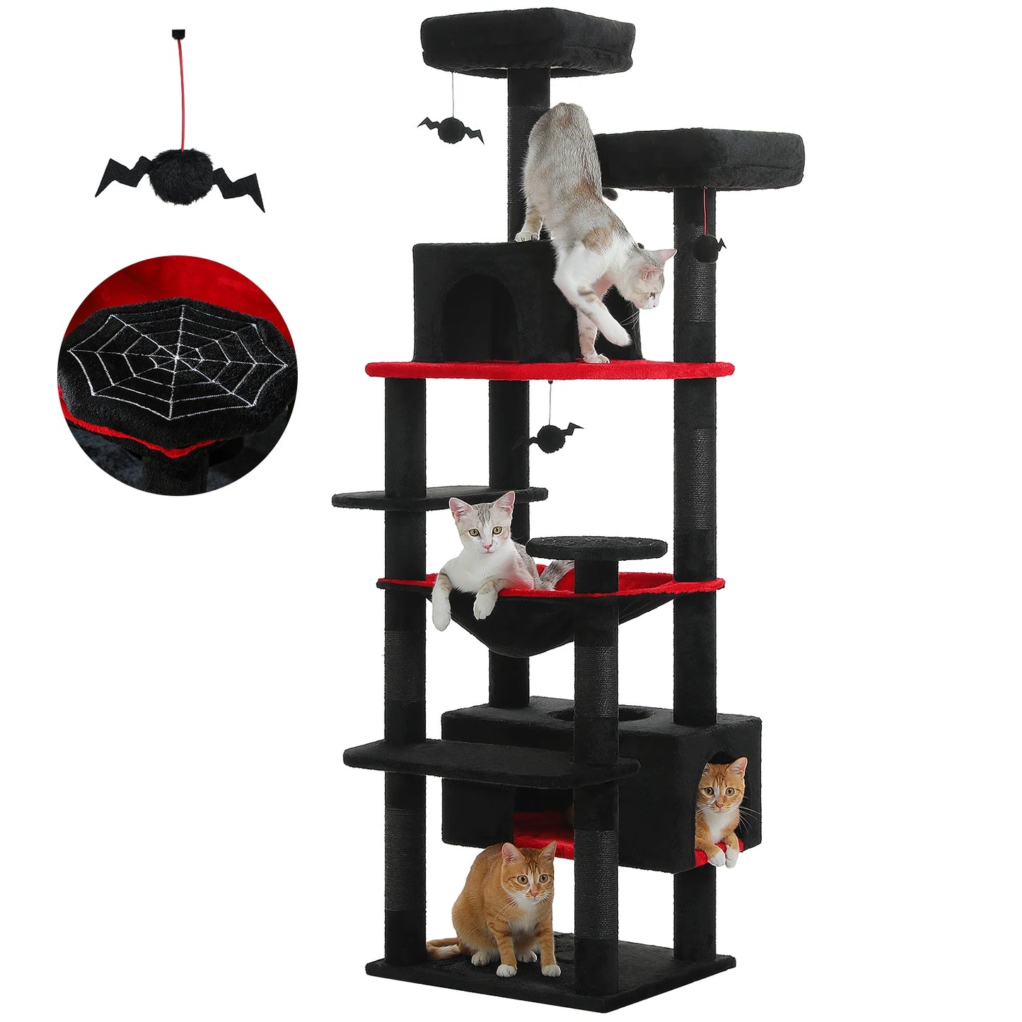 Multi-Level Cat Tree for Indoor Large Cats, Tall Cat Tower with Sisal Scratching Posts, Large Hammock, Cat Condo House, Cat Toys