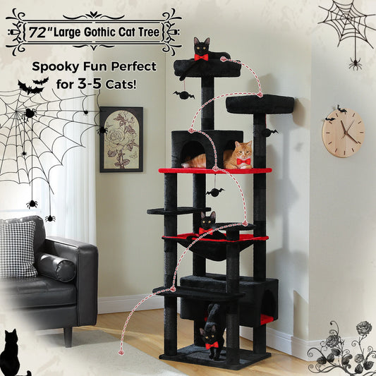 Multi-Level Cat Tree for Indoor Large Cats, Tall Cat Tower with Sisal Scratching Posts, Large Hammock, Cat Condo House, Cat Toys