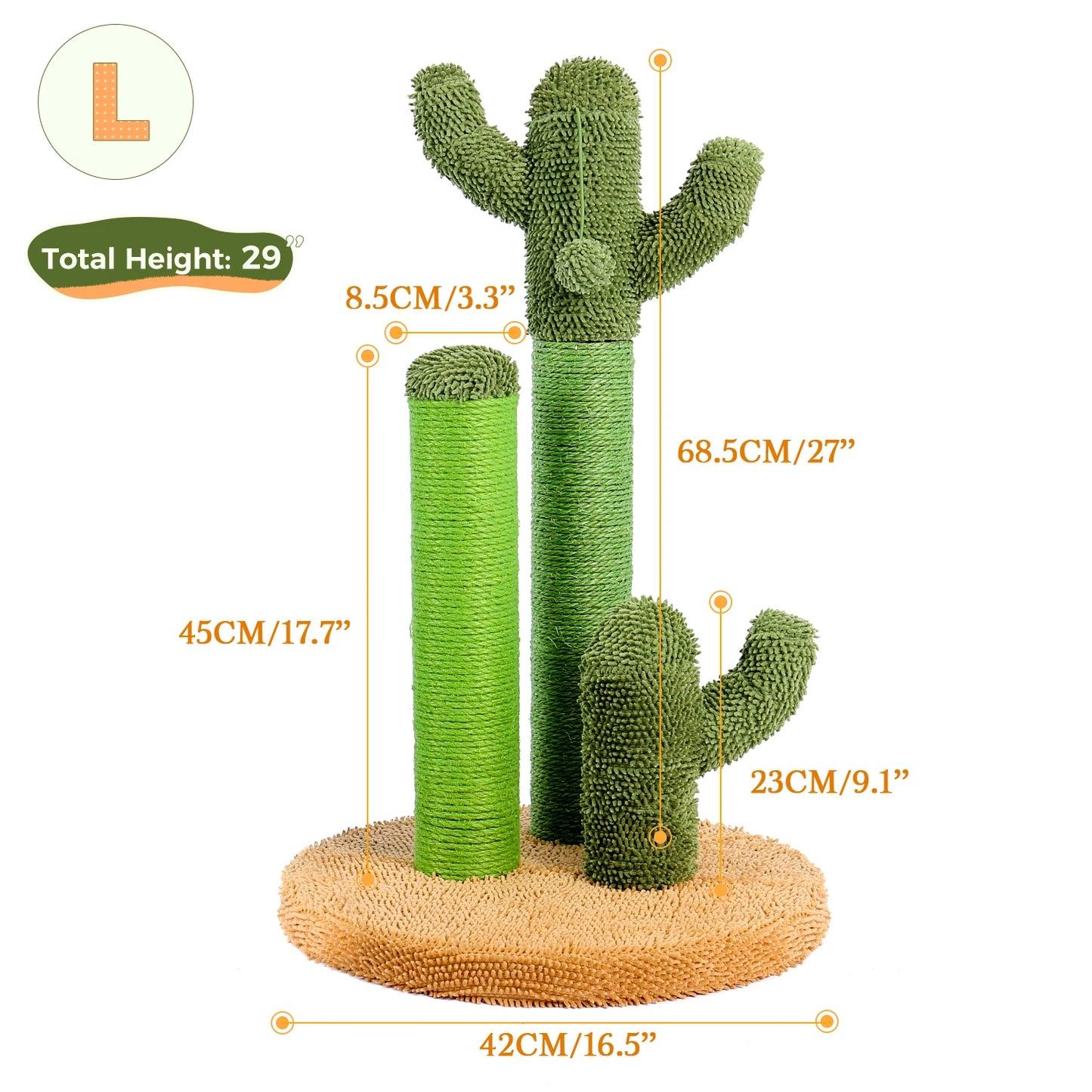 Cactus Cat Scratching Post with Natural Sisal Rope, Interactive Dangling Ball, Green Cat Scratcher for Indoor, Cat Toys