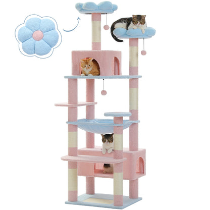 Multi-Level Cat Tree for Indoor Large Cats, Tall Cat Tower with Sisal Scratching Posts, Large Hammock, Cat Condo House, Cat Toys