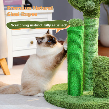 Cactus Cat Scratching Post with Natural Sisal Rope, Interactive Dangling Ball, Green Cat Scratcher for Indoor, Cat Toys