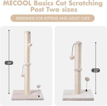 34” Tall Cat Scratching Post Premium Basics Kitten Scratcher Sisal Scratch Posts Trees with Hanging Ball for Indoor Cats, Beige