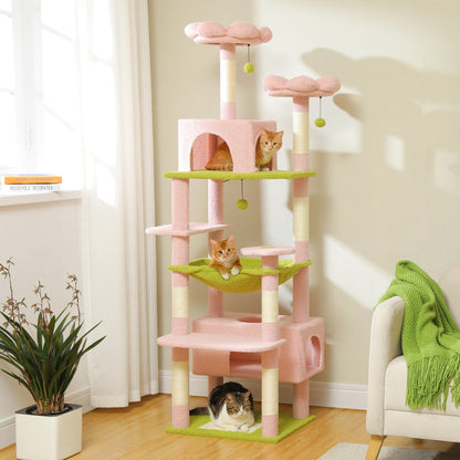 Multi-Level Cat Tree for Indoor Large Cats, Tall Cat Tower with Sisal Scratching Posts, Large Hammock, Cat Condo House, Cat Toys