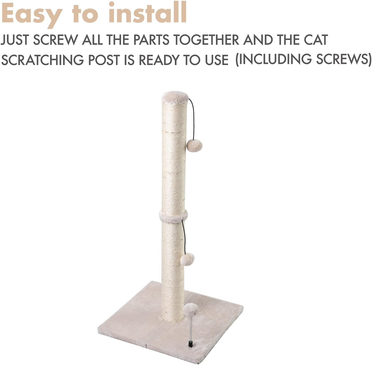 34” Tall Cat Scratching Post Premium Basics Kitten Scratcher Sisal Scratch Posts Trees with Hanging Ball for Indoor Cats, Beige