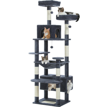 Multi-Level Cat Tree for Indoor Large Cats, Tall Cat Tower with Sisal Scratching Posts, Large Hammock, Cat Condo House, Cat Toys