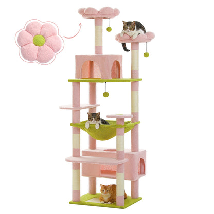 Multi-Level Cat Tree for Indoor Large Cats, Tall Cat Tower with Sisal Scratching Posts, Large Hammock, Cat Condo House, Cat Toys